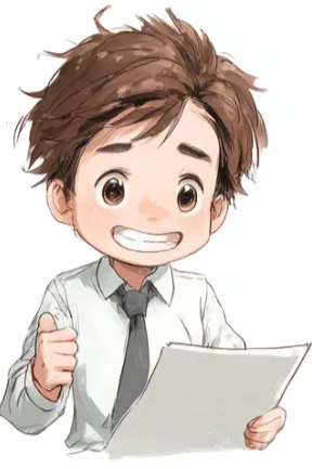 良い口コミを発見して嬉しそうなリアルくん